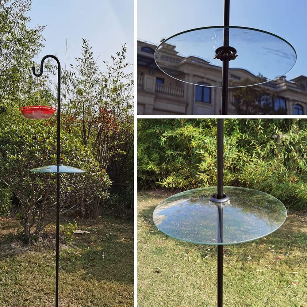 Glimpsen 1PC Clear Glass Squirrel Baffle for Bird Feeders - 13 Inch Large Weatherproof Squirrel Guard for Shepherd Hooks & Posts - Perfect for Backyard Birdwatching & Protecting Bird Food from Pests