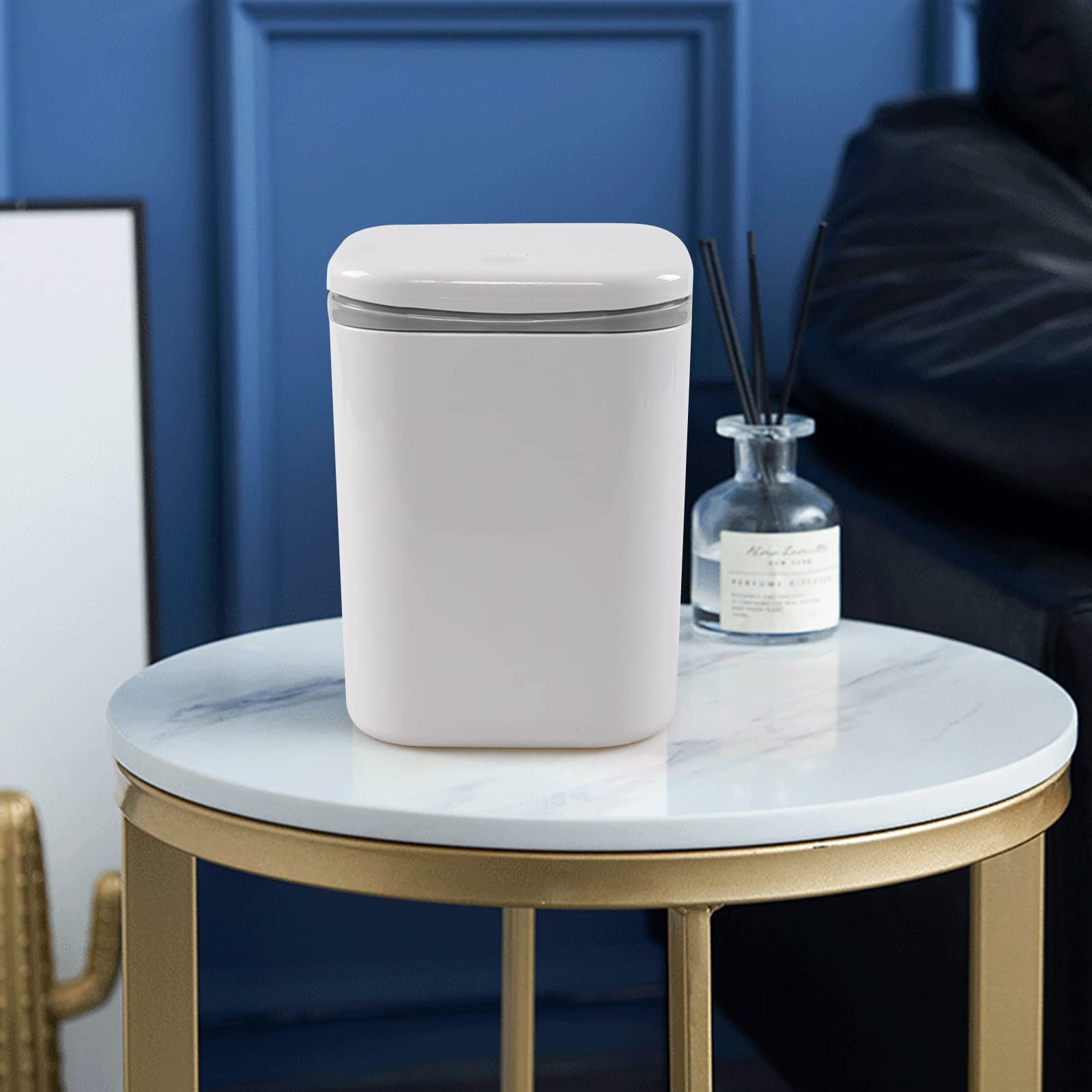 2L Plastic Mini Push-Button Trash Can - 0.5 Gallon Small Waste Bin for Office Desk, Kitchen Counter, Bathroom | Space-Saving Grey Garbage Can for Home & Office Use