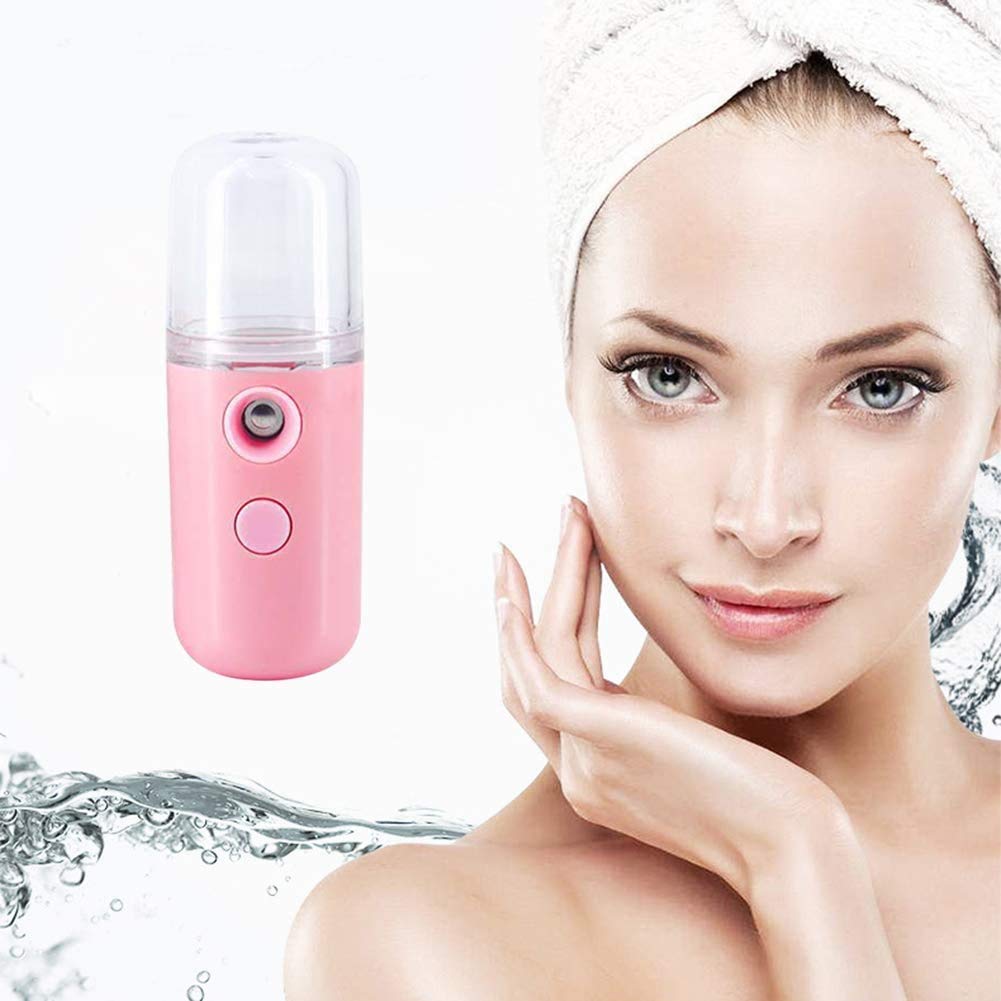 Bprtcra Portable Nano Facial Mister - USB Rechargeable Cool Mist Sprayer for Face Hydration | Mini Handheld Face Mist Steamer with Fine Mist Technology | Perfect for Travel, Office & Home Skincare Routine (Pink)