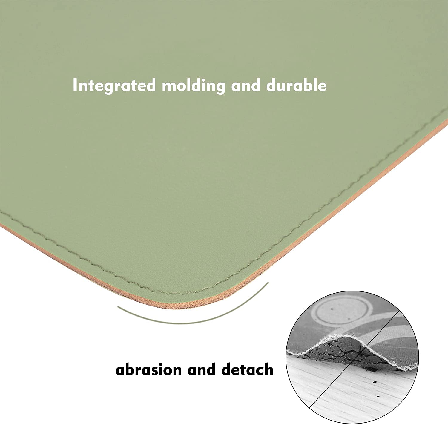 Premium Double-Sided Leather & Wood Mouse Pad with Stitched Edges - Non-Slip Desk Mat for Laptop, PC, Office & Home Use - 8x11 inch Coaster Mouse Pad (1 Pack, Matcha Green) - Perfect for Workstations, Gaming Setups & Home Offices