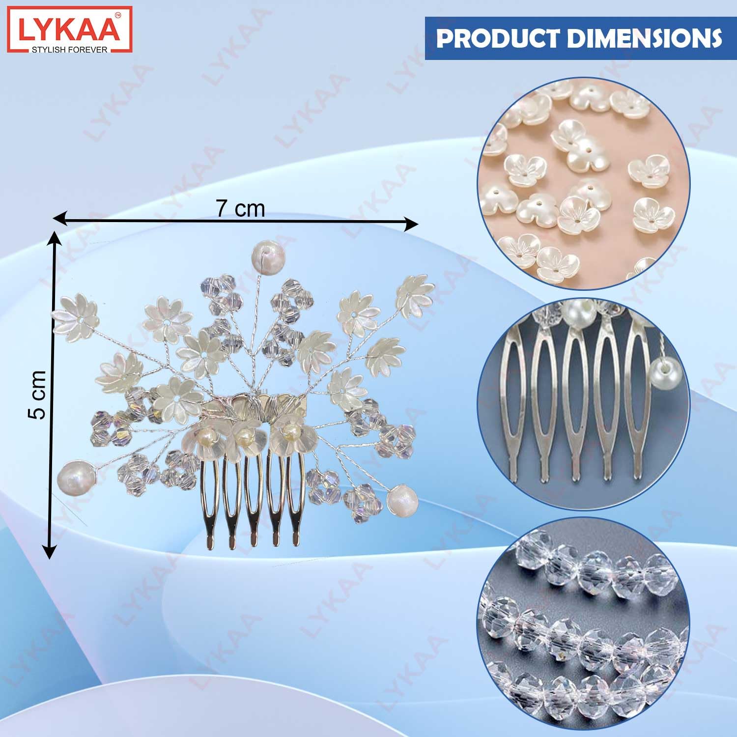 LYKAA Korean Stylish Rhinestone Pearl Hair Clips for Women & Girls - Silver Bun Pins, Side Combs, Juda Hair Accessories (Pack of 1) - Perfect for Weddings, Parties & Everyday Elegant Hairstyles