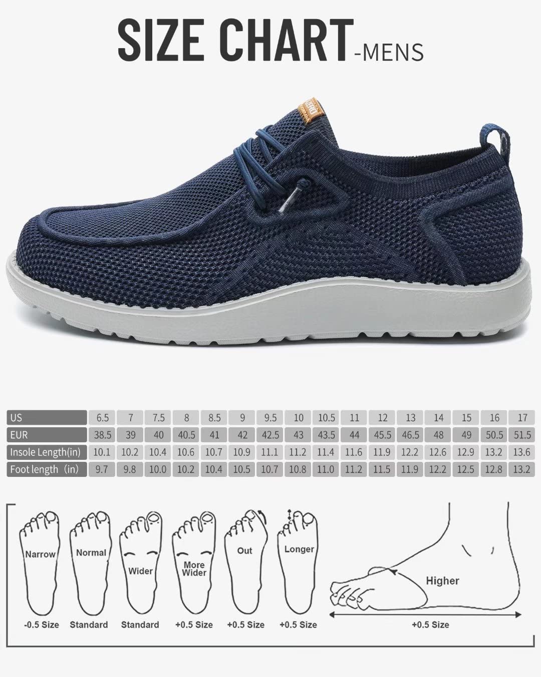 1TAZERO Men's Wide Slip-On Loafers - Comfortable Boat Shoes with Arch Support for Casual Wear & Outdoor Activities
