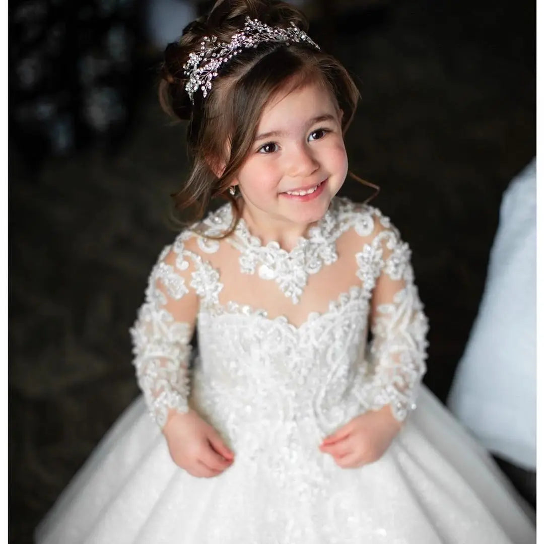 Vintage Flower Girl Dress with Bow - Elegant Ball Gown for Weddings, Parties & Special Occasions