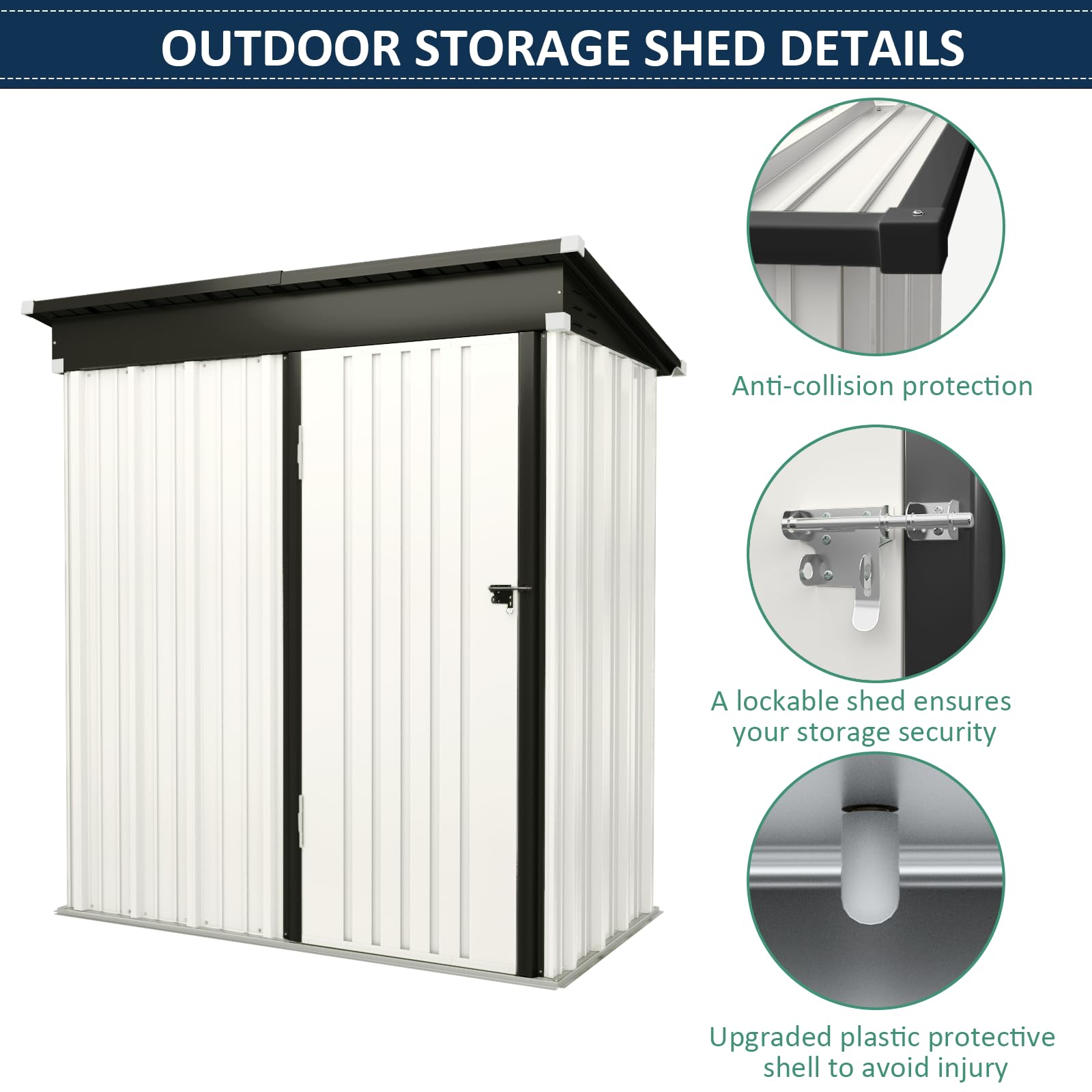 Amopatio Heavy Duty Galvanized Metal Outdoor Storage Shed - 5' x 3' White Garden Shed for Backyard, Tool & Equipment Storage - Perfect for Patio, Lawn & Yard Organization