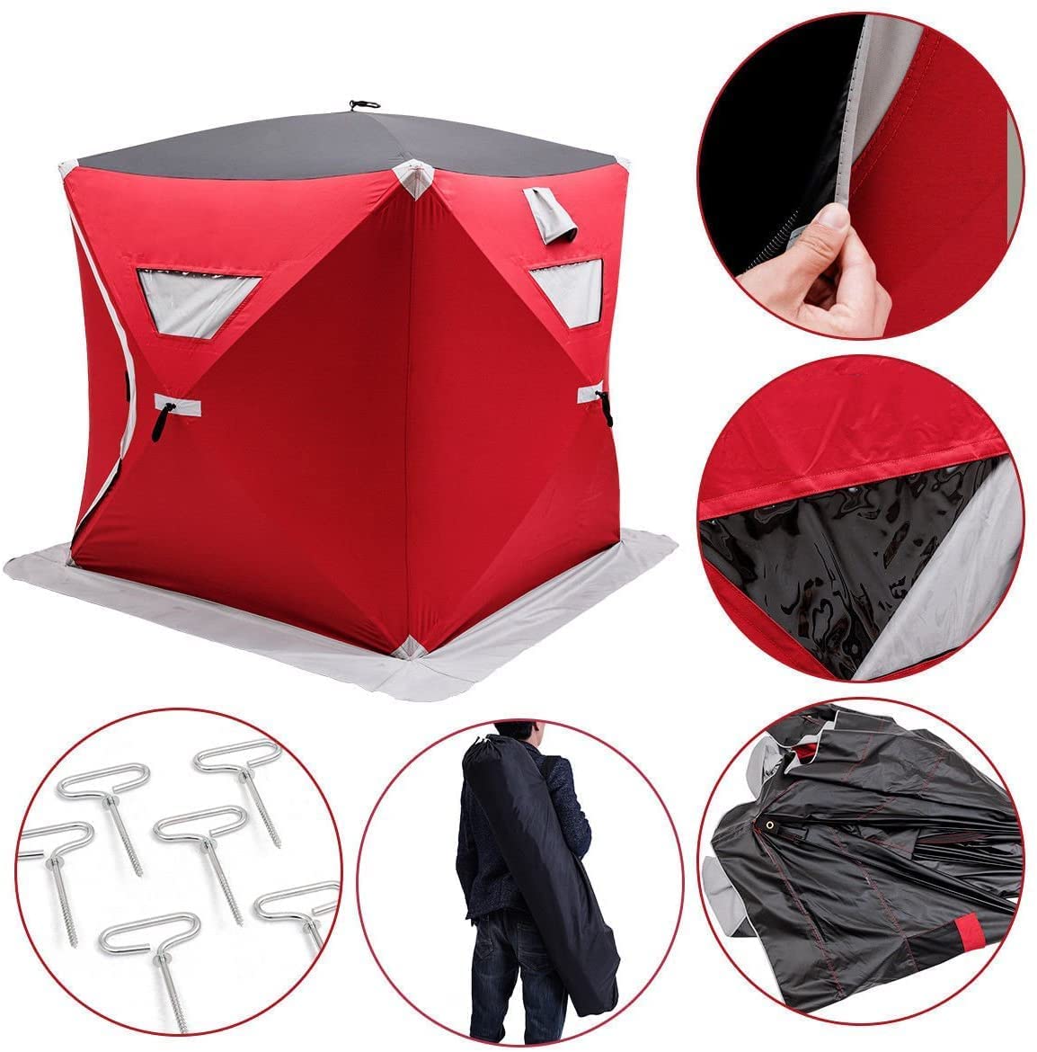 Hysache Portable Ice Fishing Shelter - Quick Setup 2-3 Person Winter Tent with Carry Bag, Windproof & Waterproof for Outdoor Fishing, Camping, Hunting - Perfect for Extreme Cold Weather Adventures