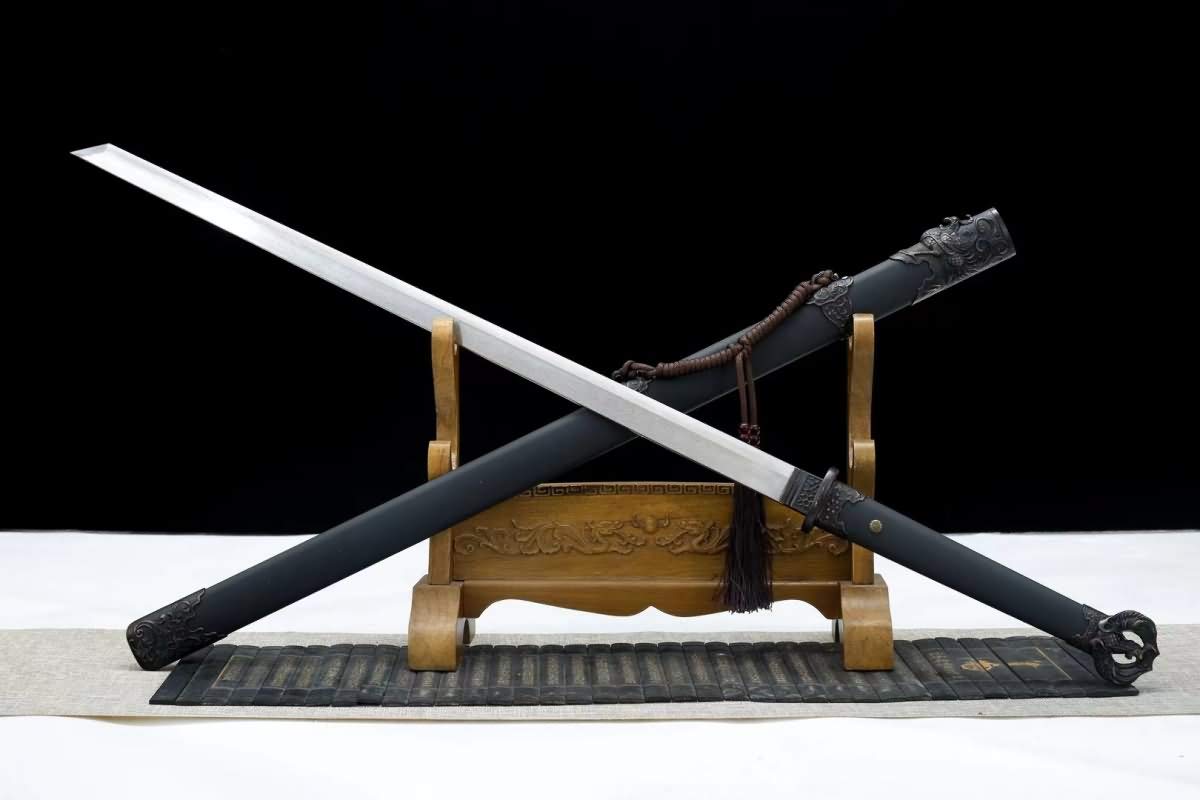 Authentic Hand-Forged Damascus Steel Chinese Han Dao Sword - Full Tang Blade with Alloy Scabbard - 41 Inch Martial Arts Sword for Collectors & Gifts - Perfect for Display, Cosplay, and Traditional Chinese Martial Arts Training