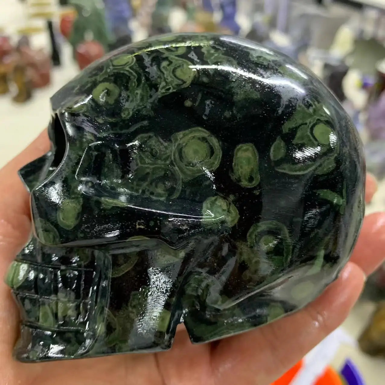 Natural Peacock Eye Quartz Crystal Skull - Hand Carved Healing Stone for Reiki, Meditation & Spiritual Decor | Unique Home & Office Decoration