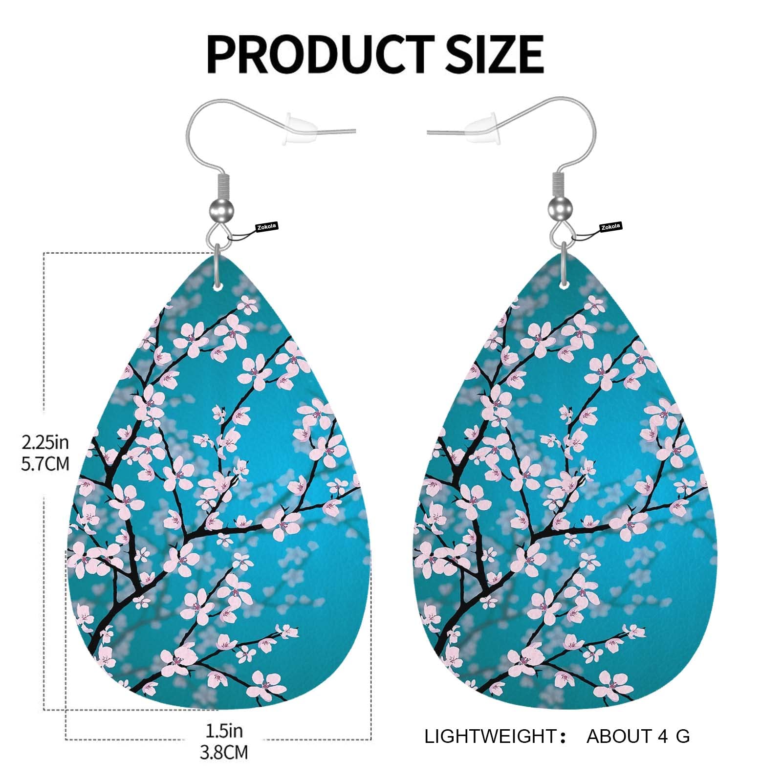 Zokola Cherry Blossom Teardrop Earrings for Women - Japanese Pink Sakura Flower Branch Double-Sided Dangle Earrings - Lightweight Faux Leather Jewelry - Perfect for Spring Fashion, Cherry Blossom Festival, and Everyday Wear