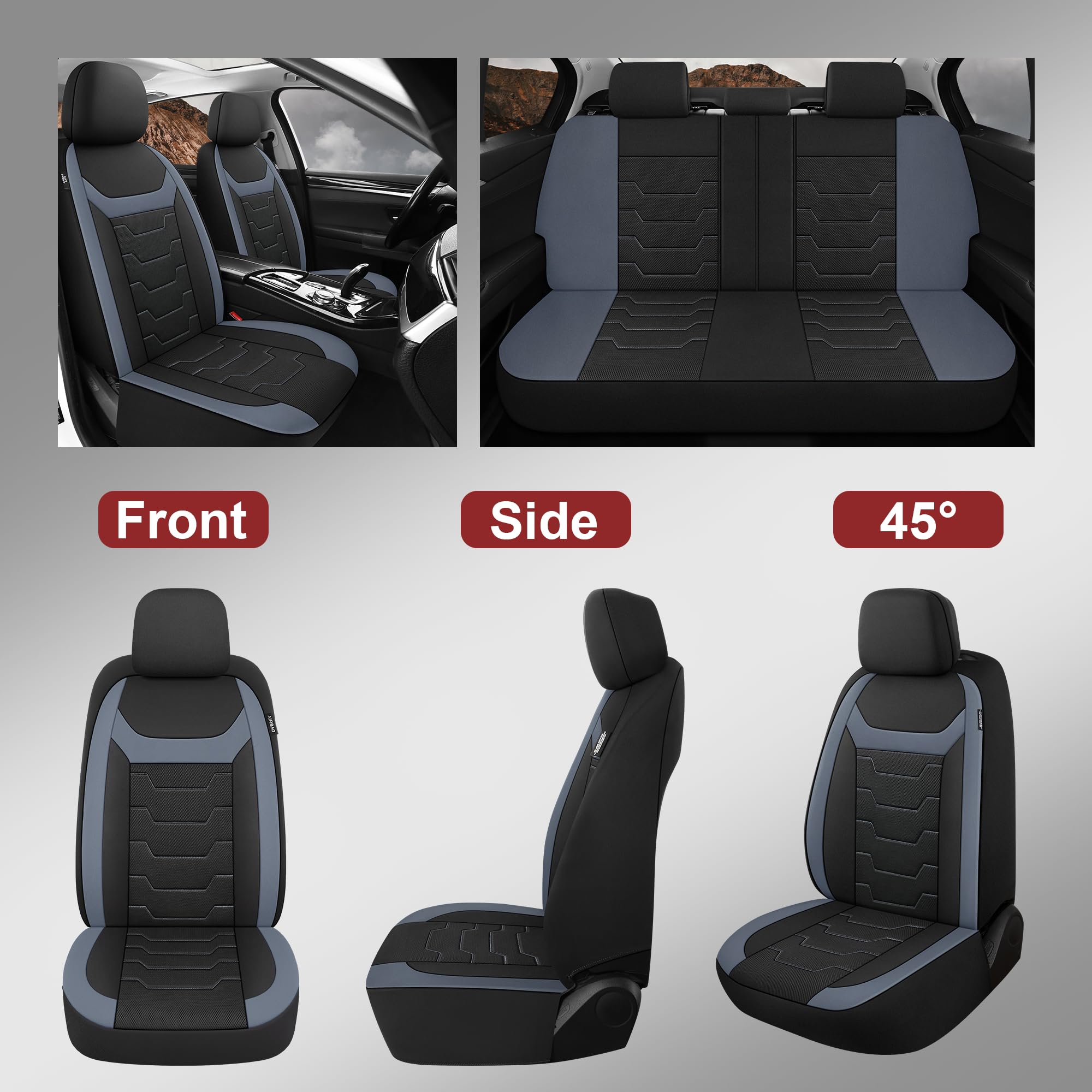 CAROMOP Breathable 3D Air Mesh Car Seat Covers for Front Seats - Universal Fit for SUV, Vans, Sedans & Trucks (Black/Gray) | Premium Automotive Interior Protection & Comfort for Long Drives