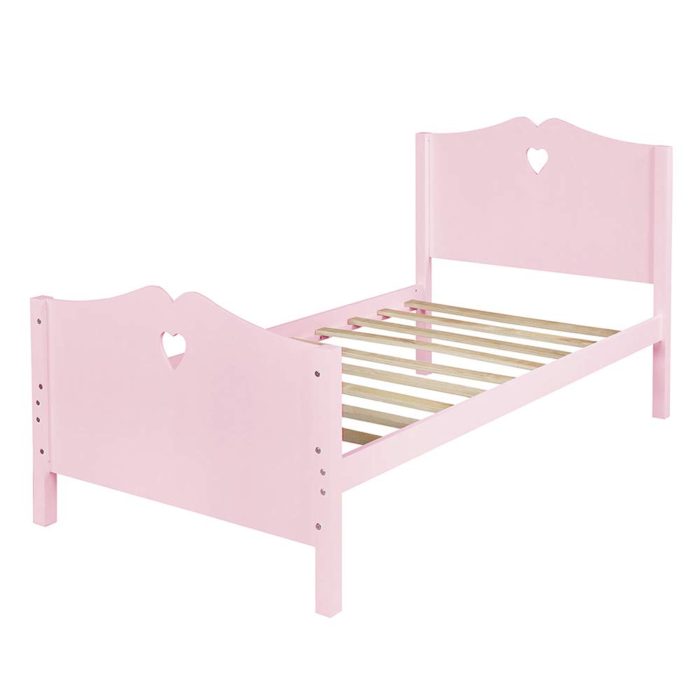 Twin Size Wooden Platform Bed Frame with Headboard & Footboard - 10-Slat Support, Sturdy Kids Bed for Girls & Boys (Pink) | Perfect for Children's Bedroom, Guest Room & Small Spaces
