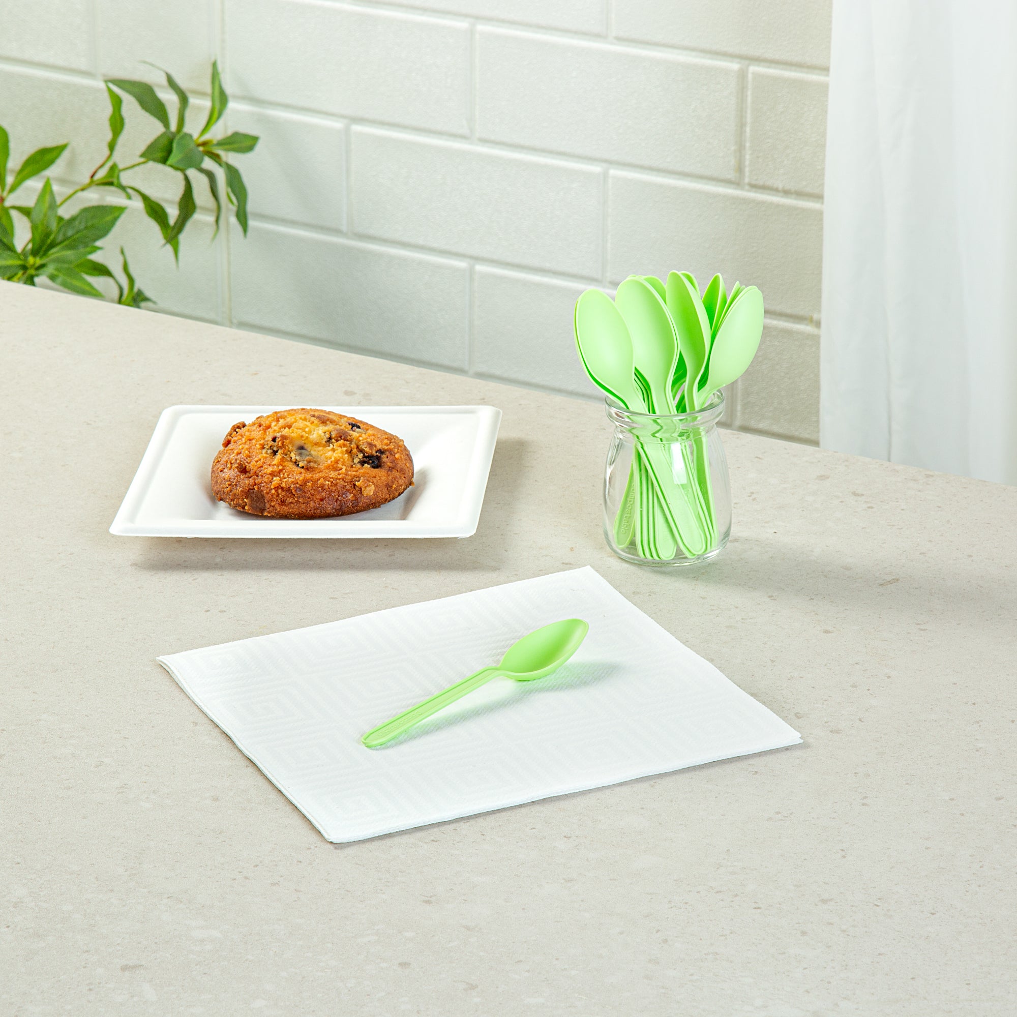 Eco-Friendly Green CPLA Plastic Dessert Spoons - Heat Resistant, Compostable, 1000 Count Bulk Pack - Perfect for Parties, Picnics & Eco-Conscious Dining