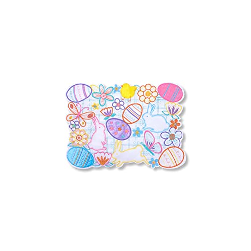 Easter Bunny Embroidered Placemat - Spring Holiday Table Doily with Easter Eggs Design - Perfect for Easter Brunch, Spring Table Decor, and Holiday Dining