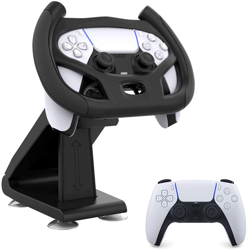 PS5 Steering Wheel Controller Set with Stand & Mount for Sony Playstation 5 DualSense - 4 Suction Cup Table Mounts (Controller Not Included) - Perfect for Racing Games & Simulation Gaming
