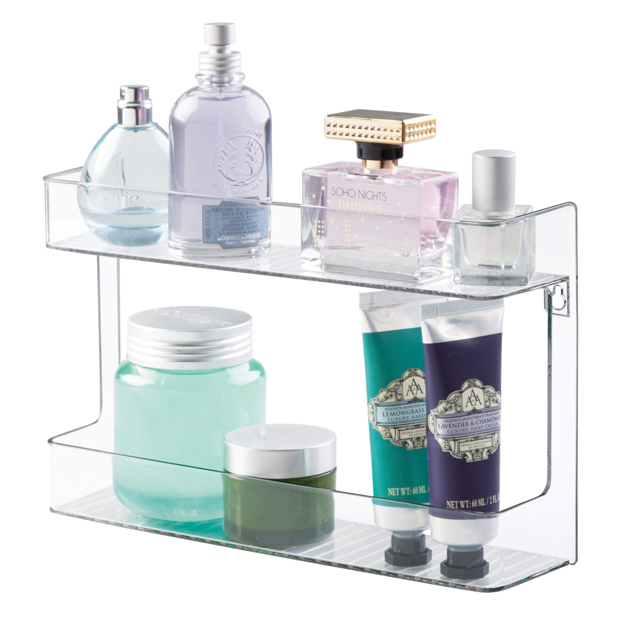 iDesign Linus Plastic Wall Mount Spice Rack Organizer - 2-Tier Shelf for Kitchen Pantry, Cabinet, Countertop, Bathroom Vanity & Office (2.62