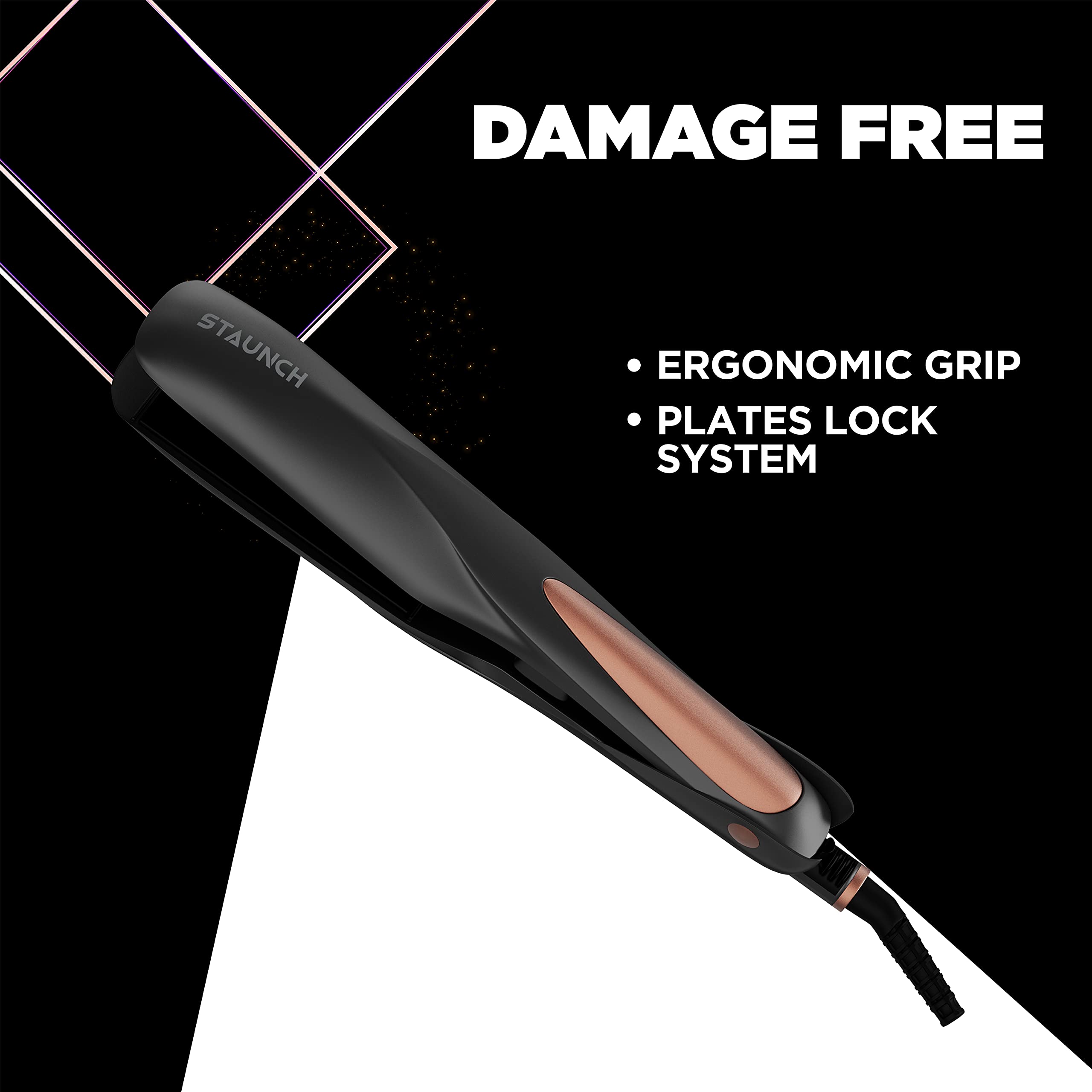 Staunch SHS1011 Professional Ceramic Flat Iron Hair Straightener - Rose Gold | Fast Heating for Smooth & Silky Hair | Perfect for Home Use, Travel & Salon Styling