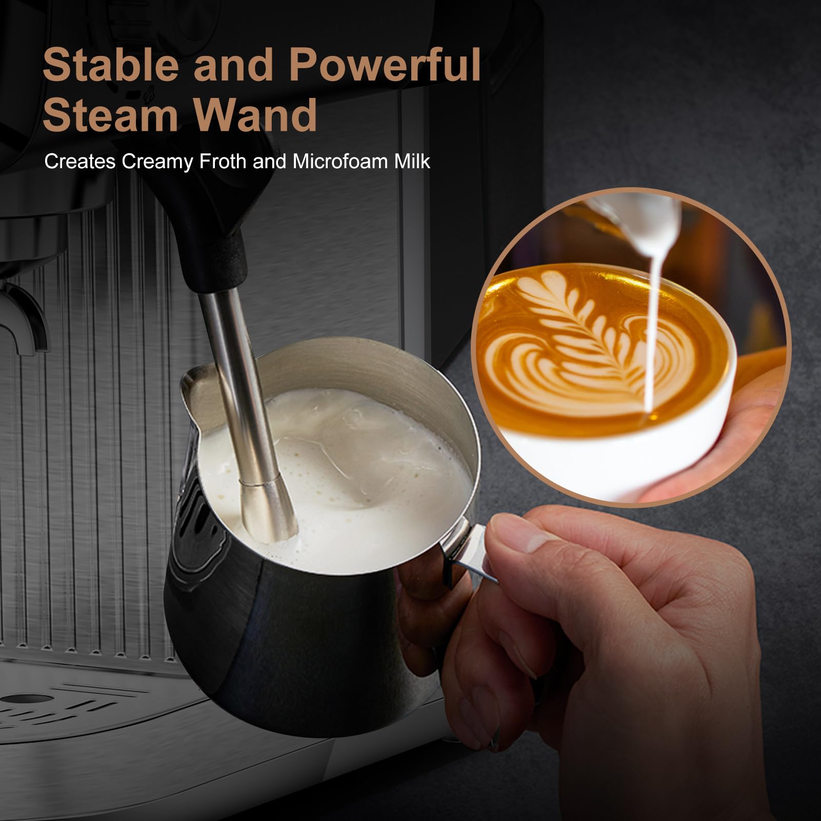PlumChef 20 Bar Professional Espresso Machine with Milk Frother - Compact Home Coffee Maker, 34oz Water Tank, Steam Wand & Temperature Gauge - Perfect for Latte, Cappuccino & Espresso - Ideal for Home Baristas & Coffee Lovers