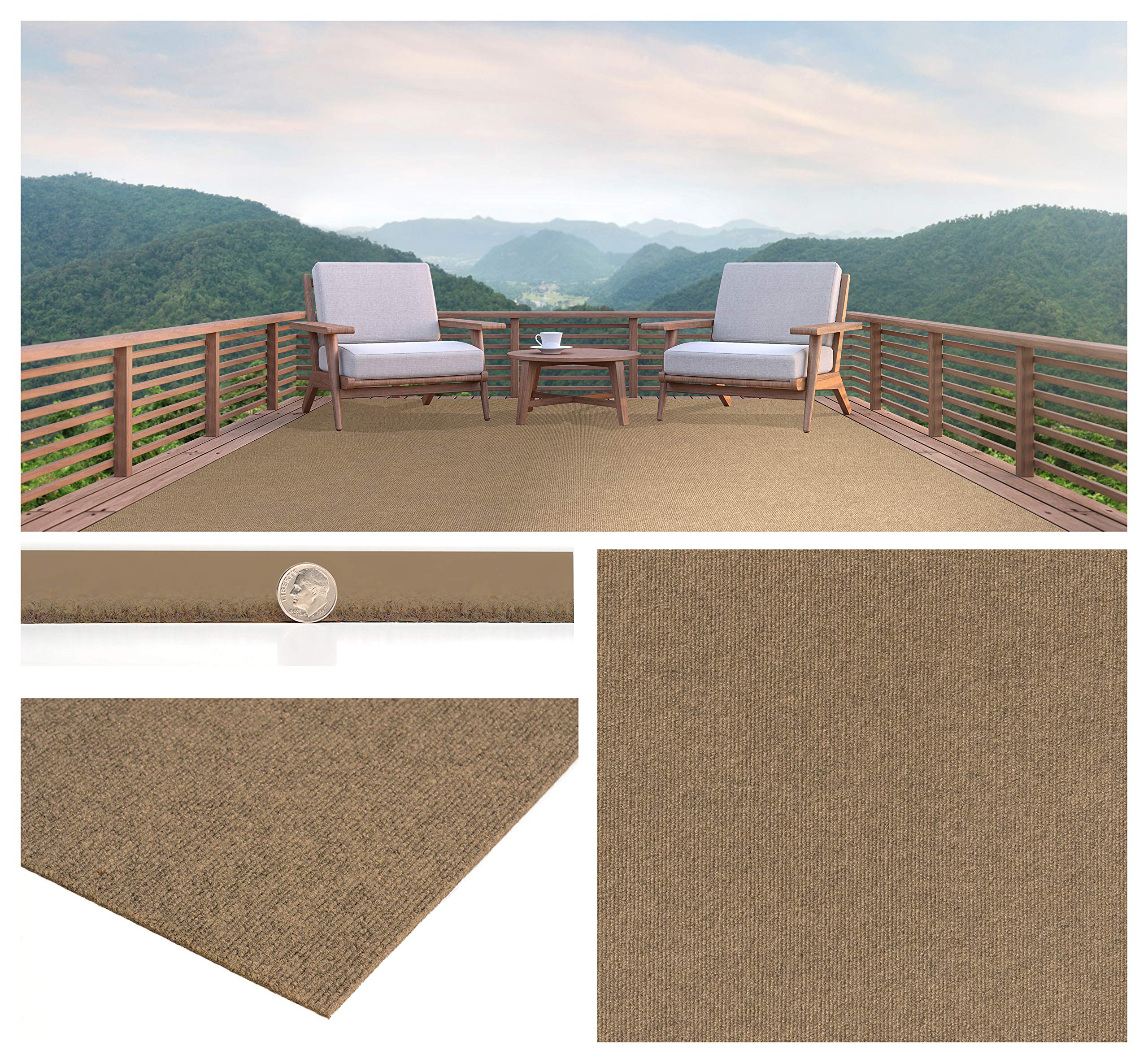 Premium Soft PET Fiber Outdoor Area Rug - 7' x 12' Eco-Friendly Recycled Plastic Rug, Fade & Fray Resistant, All-Weather Patio Rug for Deck, Poolside, Garden or Backyard (Chestnut Brown)