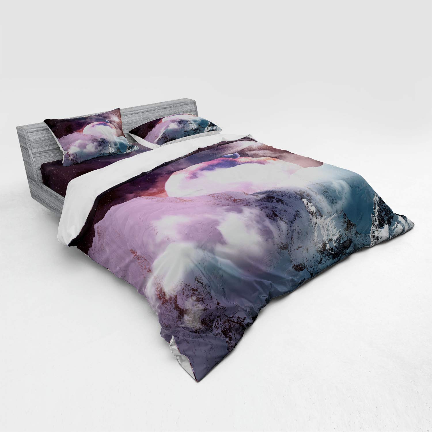 Ambesonne Outer Space Duvet Cover Set | Galaxy Print Bedding with Planets & Stars | 4-Piece King Size Set (Duvet Cover + 2 Shams + Fitted Sheet) in Dried Rose Pale Pink | Perfect for Astronomy Lovers' Bedrooms, Kids' Space Themed Rooms & Sci-Fi Decor