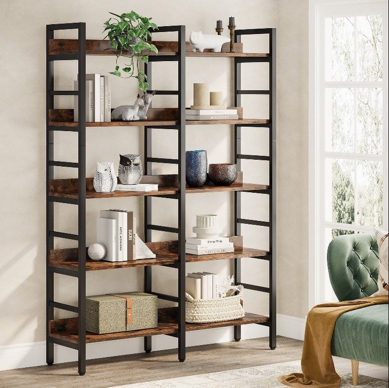 5 Tier Bookshelf - Double Wide Bookcase Storage Shelves Unit for Home Office, Living Room & Bedroom Organization | Sturdy & Spacious Book Display Shelf