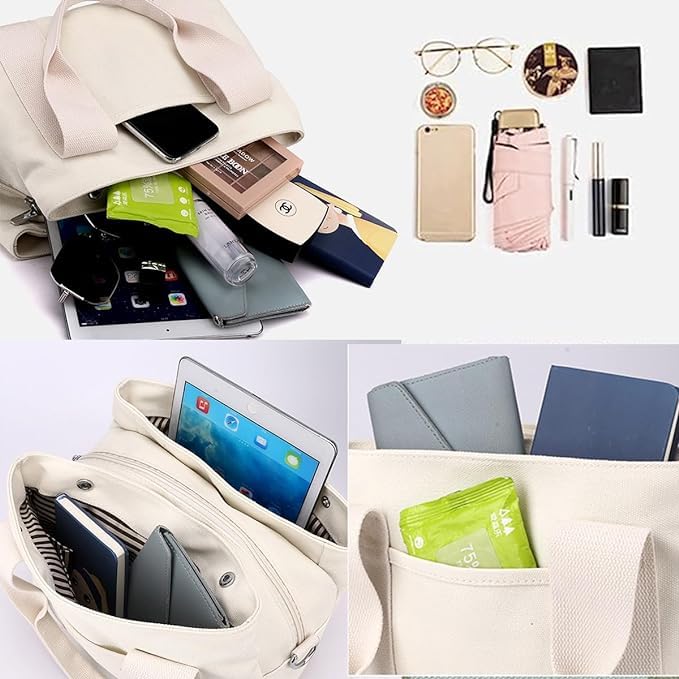 Stylish Canvas Tote Bags for Women - Large Shoulder Hobo Handbag with Multiple Pockets, Durable Satchel Purse for Work, Travel & Daily Use | Fashionable Casual Bag 2023 Collection