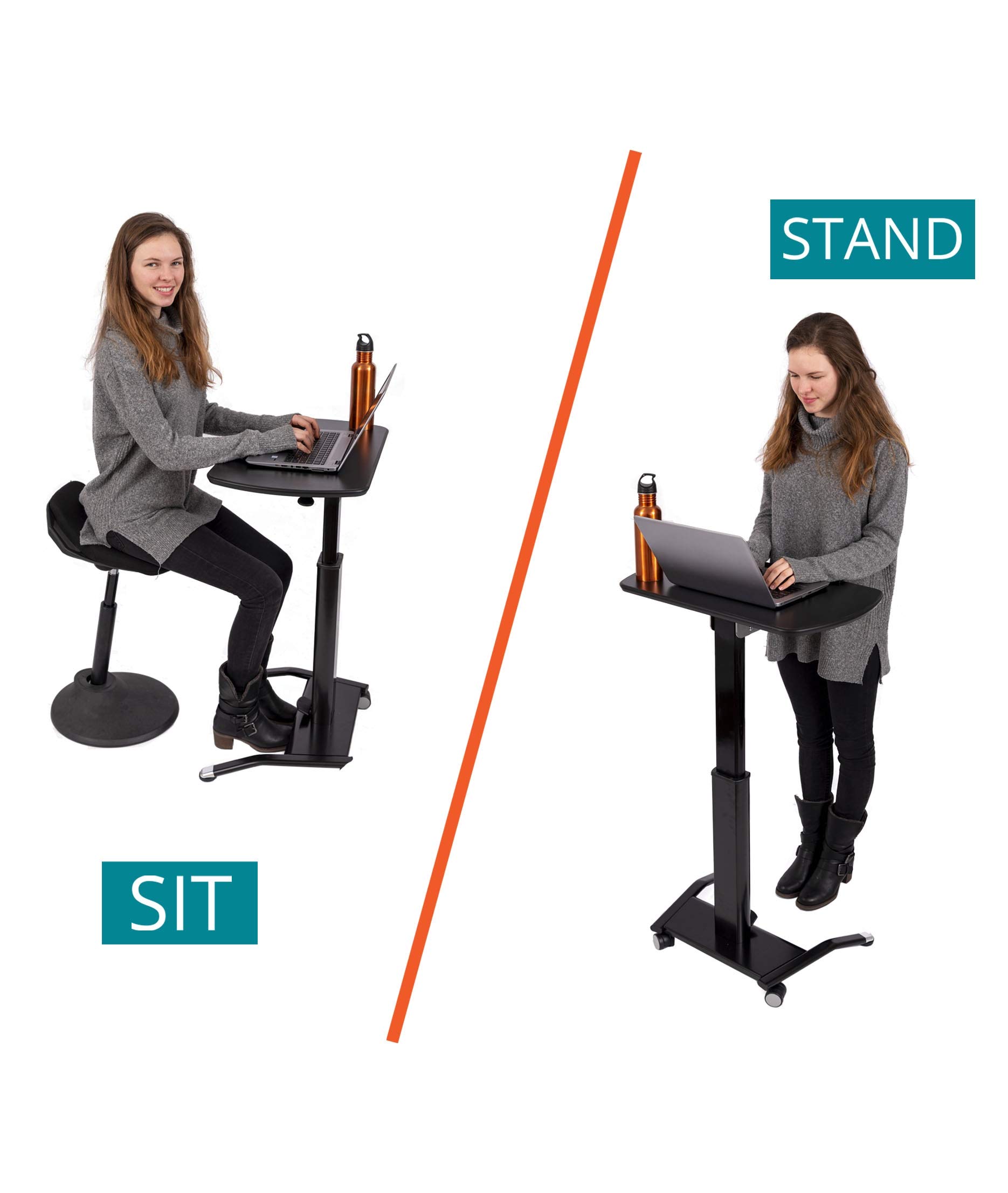 Adjustable Height Standing Desk with Tilting Laptop Stand - Ergonomic Pneumatic Lectern Podium for Office & Home (Black, 25.5
