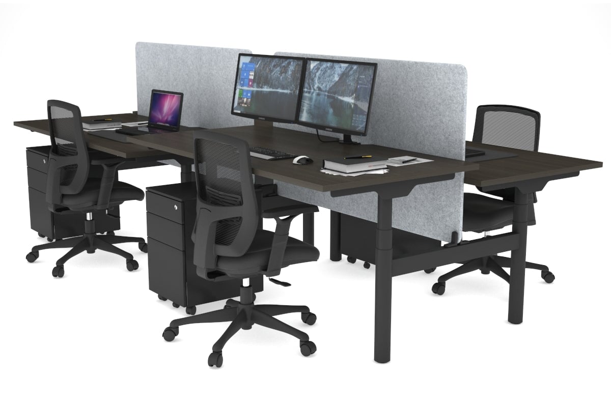 Flexi Premium Height Adjustable 4-Person H-Shaped Office Workbench - 1800L x 800W Black Frame with Cable Management | Ergonomic Standing Desk for Collaborative Workspaces & Home Offices