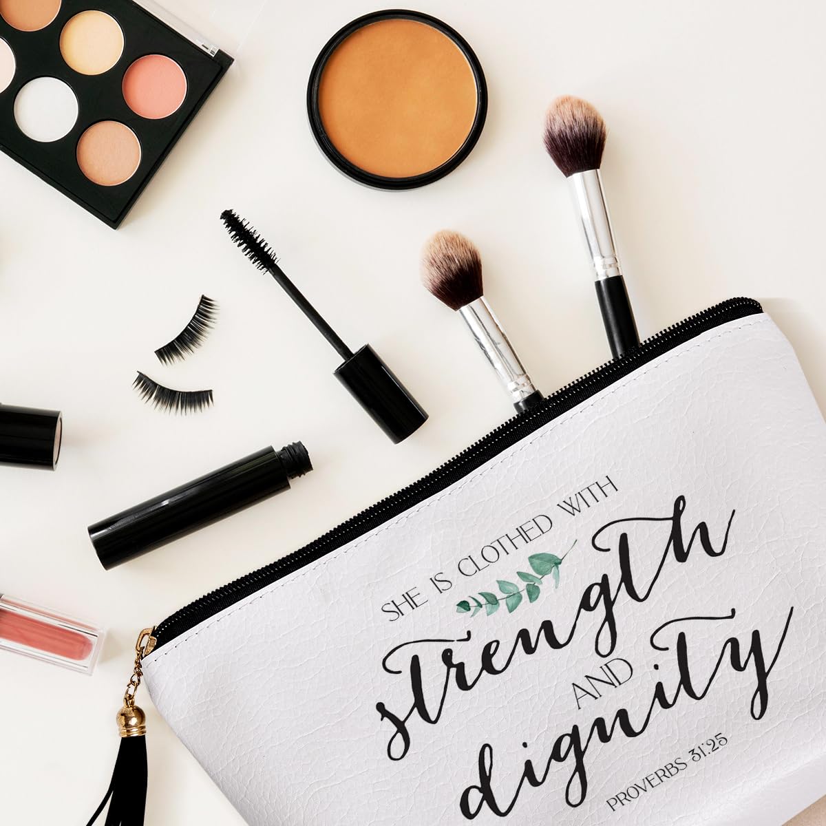 Christian Gifts for Women - Inspirational Bible Verse Waterproof PU Leather Makeup Bag - Religious Scripture Gifts for Her, Mom, Graduation, Birthday - Travel Toiletries Bags for Daily Use & Church Events