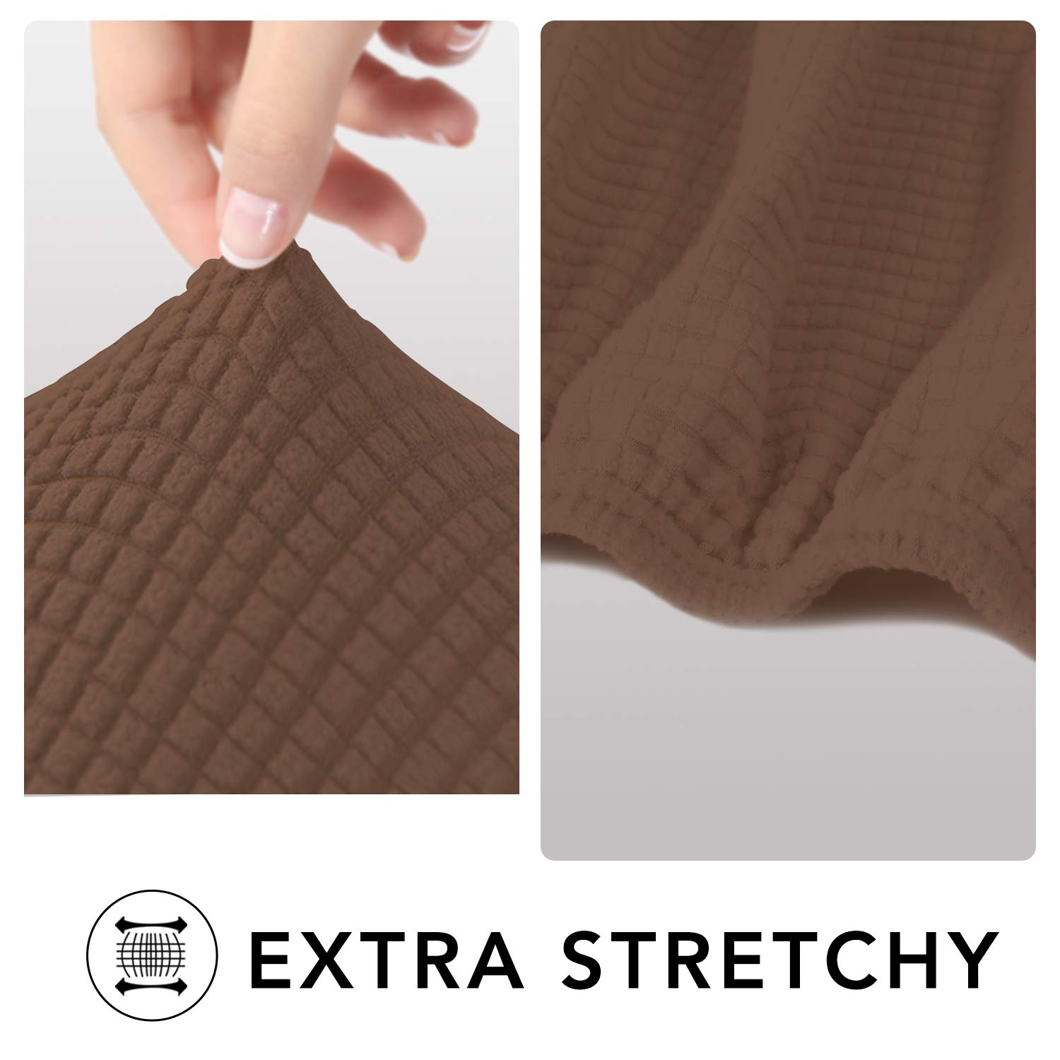 PureFit Stretch Sofa Slipcover - Spandex Jacquard Non-Slip Sofa Cover with Elastic Bottom, Washable Furniture Protector with Non-Skid Foam for Living Room, Family Room, Kids Play Area (Brown, Sofa Size)