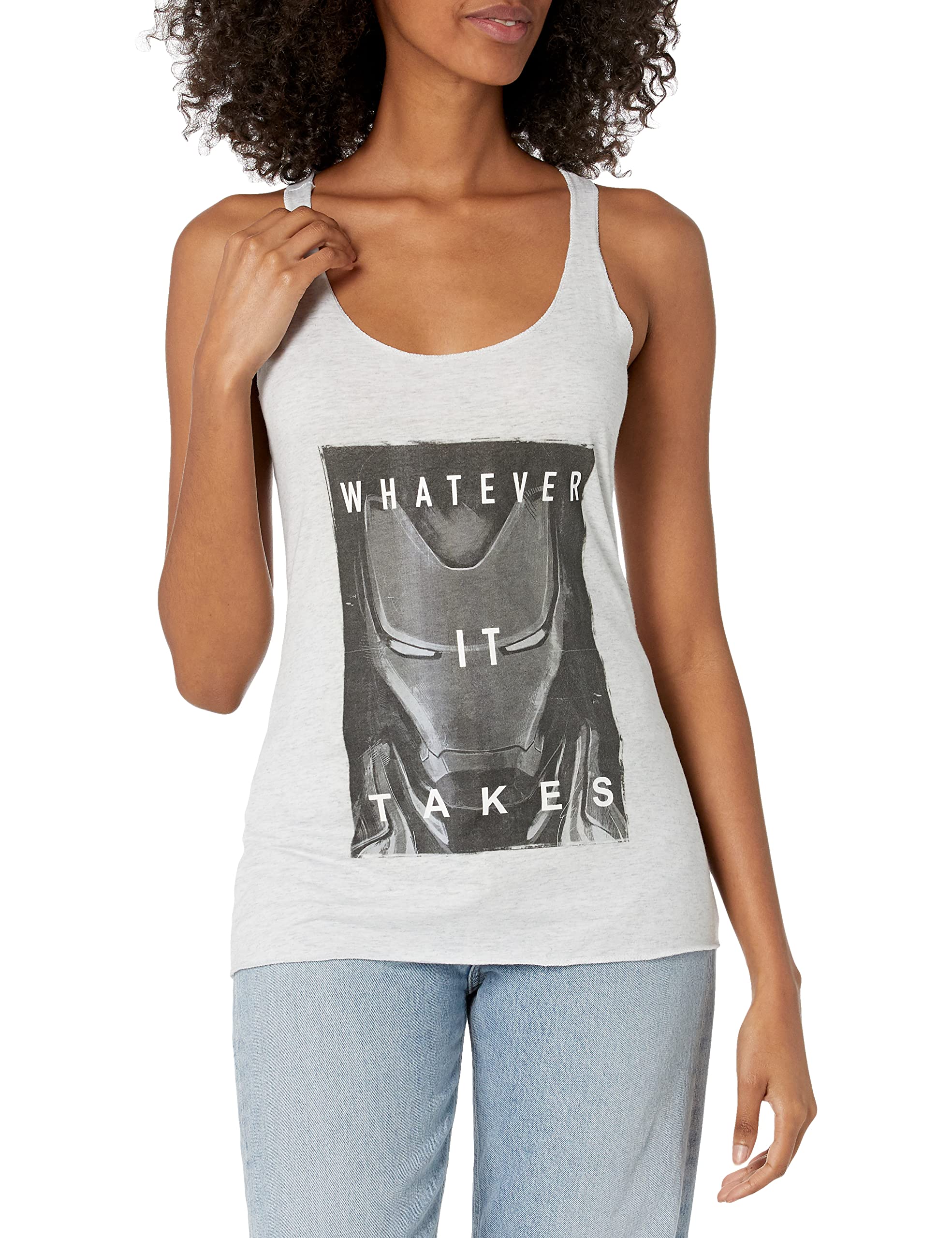 Marvel Women's Ironman Graphic Tri-Blend Racerback Tank Top - Soft Vintage Style Workout Shirt for Gym, Running & Casual Wear