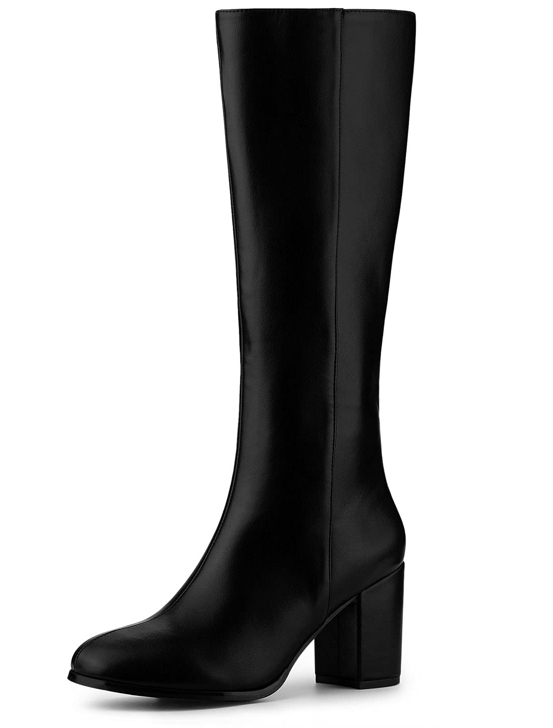 Allegra K Women's Knee High Boots with Round Toe & Zip Closure - Chunky Block Heels for Comfort & Style | Perfect for Office, Date Night & Fall Fashion