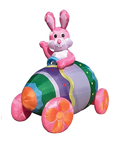 7' Inflatable Easter Pink Bunny Egg Car with Big Wheels - Giant Air Blown Yard Decoration for Easter, Spring Outdoor Party, Garden Decor, Holiday Celebration, and Festive Home Decor