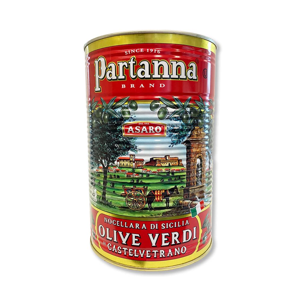 Partanna Sicilian Castelvetrano Green Olives Pitted 5.07 lb Can - Premium Italian Olives for Salads, Charcuterie Boards & Mediterranean Cooking