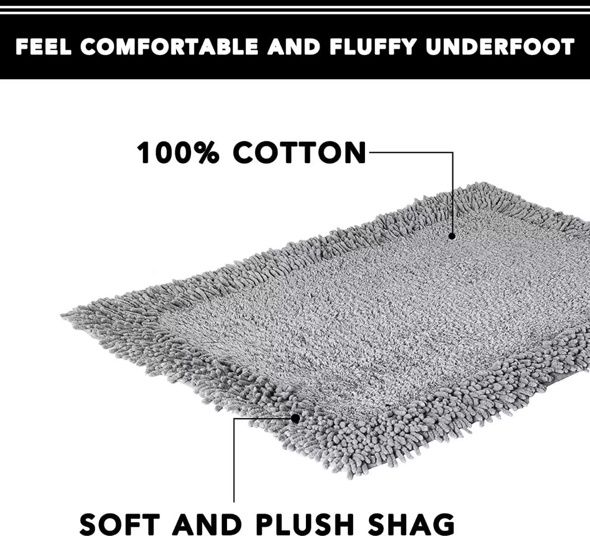 TOMORO Cotton Chenille Bathroom Rug - Super Absorbent Soft Bath Mat Towel, Non-Slip Luxury Hotel Style Bath Mat for Bathroom, 20x32 Inch Grey - Perfect for Spa, Master Bath & Guest Room Decor