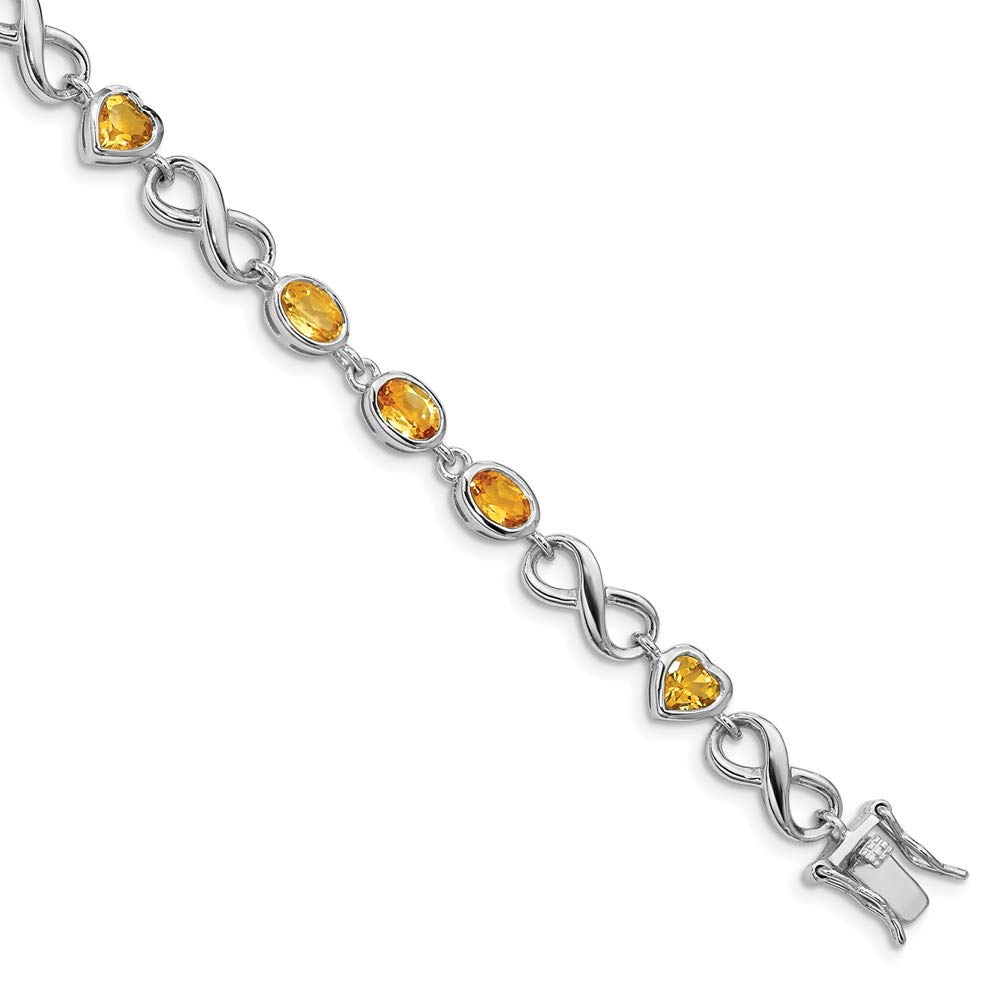 925 Sterling Silver Oval & Heart Citrine Bracelet for Women - Elegant Fine Jewelry Gift for Her (7.5 Inch) - Perfect for Birthdays, Anniversaries & Special Occasions