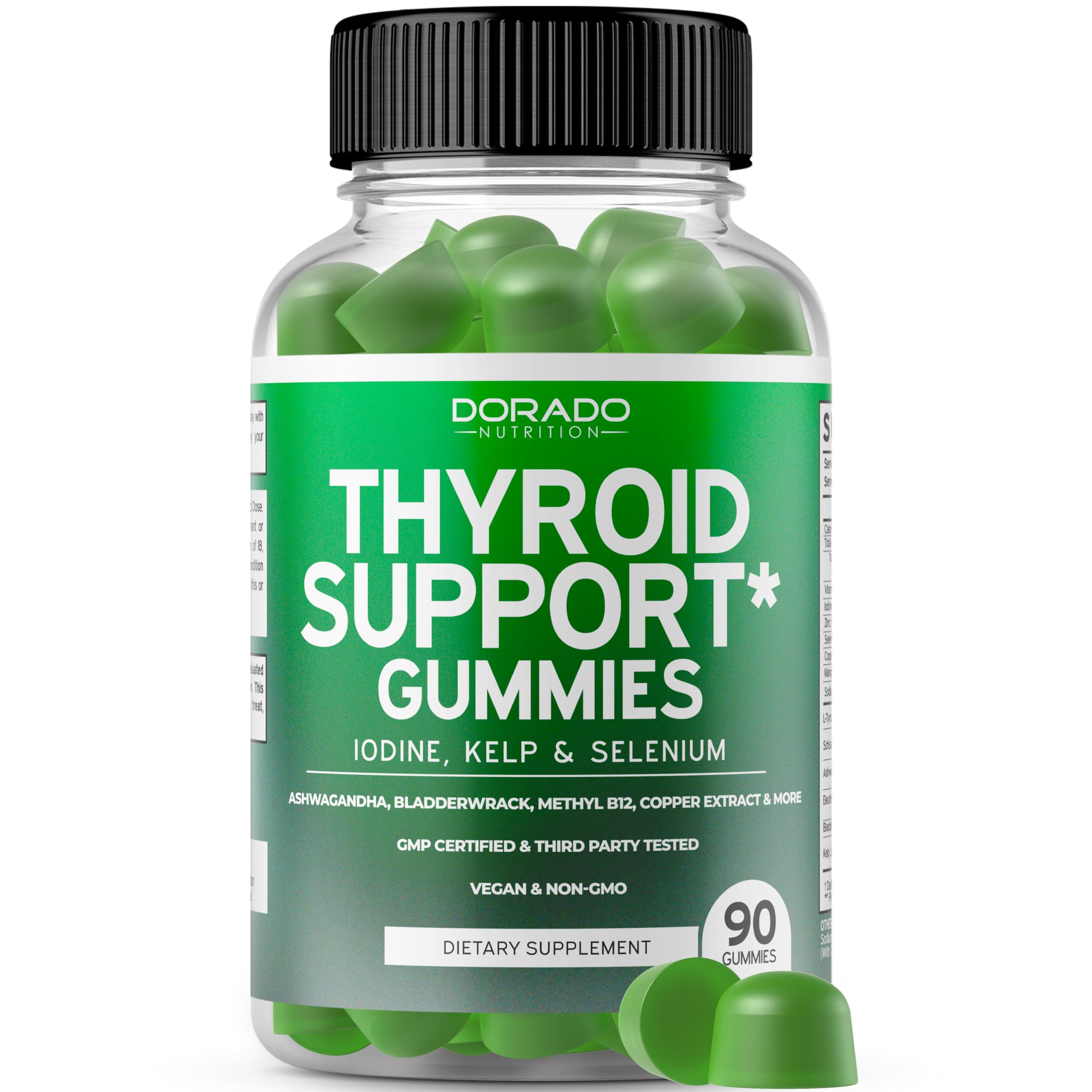 Thyroid Support Gummies for Women & Men - 90 Count with Ashwagandha, Iodine, Bladderwrack, Kelp & Schisandra - Vegan, Non-GMO, Gluten-Free Apple Flavor Supplement - Boost Energy & Metabolism - Perfect for Daily Wellness Routine & Thyroid Health Maintenance