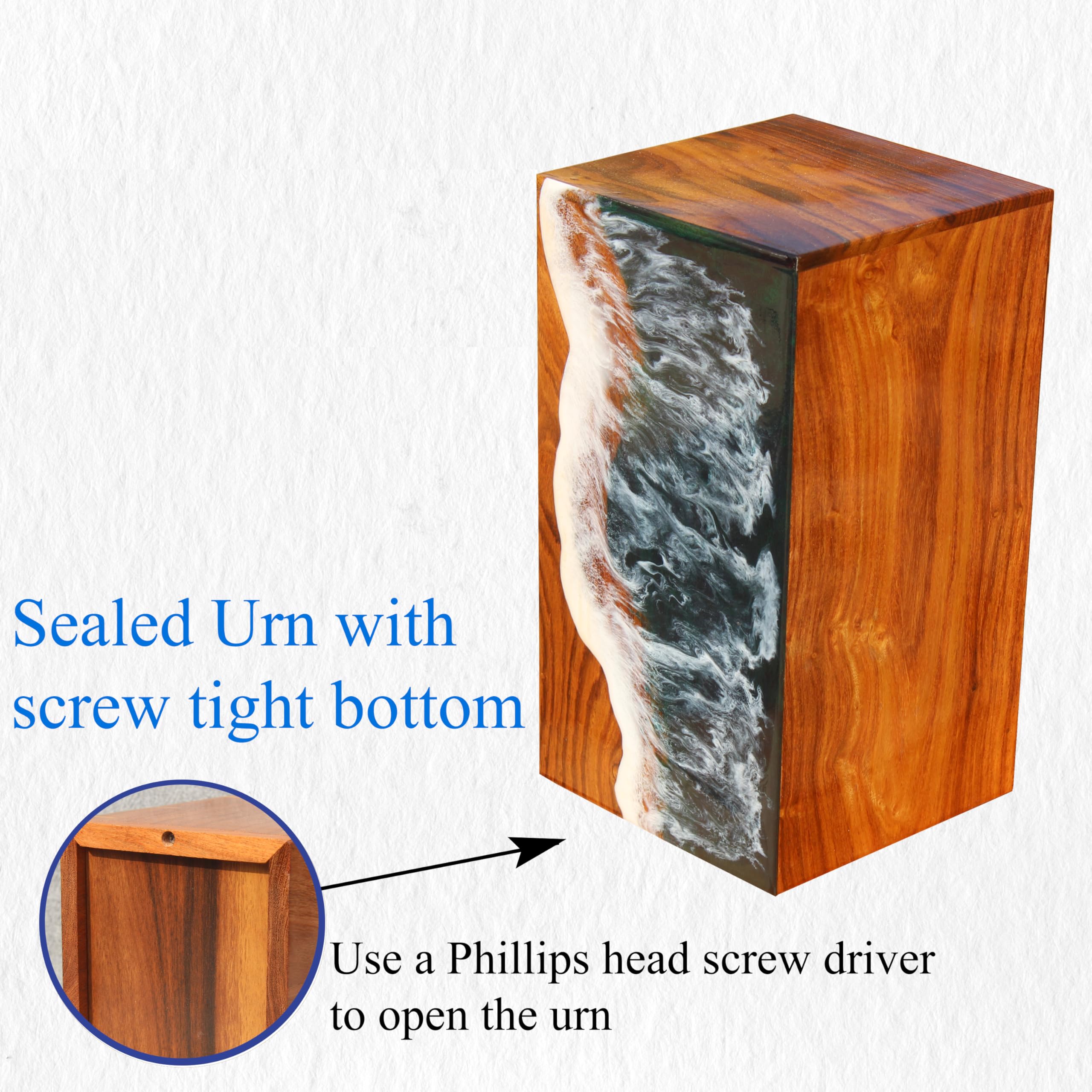 Ocean-Themed Wooden Resin Cremation Urn for Ashes - Handcrafted Coastal Memorial Urn for Adult Male - Perfect for Beach Memorials, Home Display & Celebration of Life Ceremonies