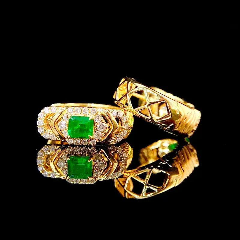 18K Yellow Gold Emerald and Diamond Hoop Earrings for Women | Luxury Real Natural Gemstone Jewelry | Perfect for Parties, Weddings & Special Occasions