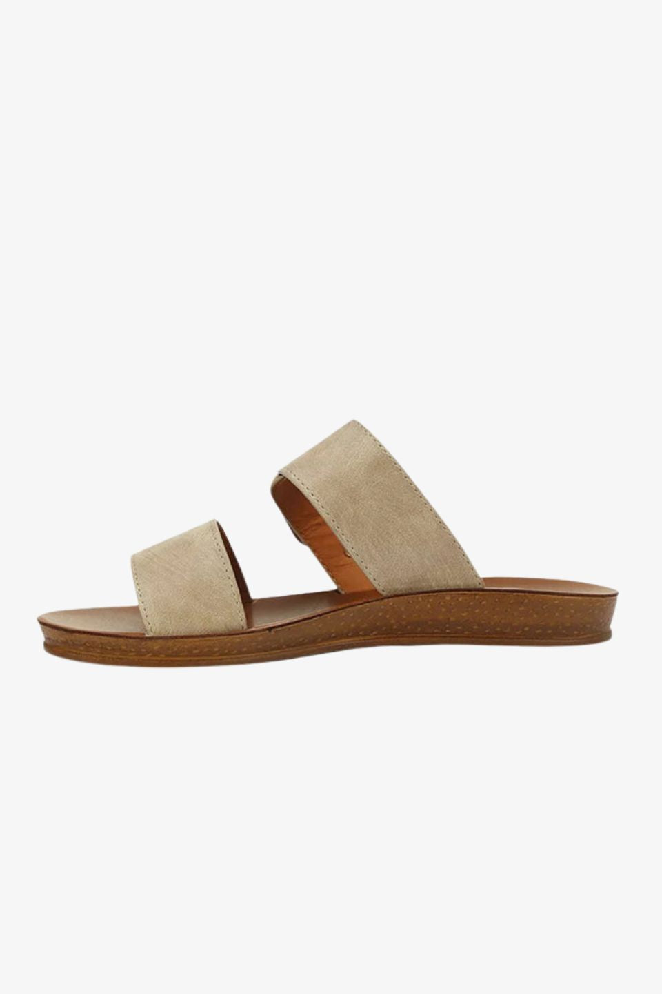 Doti Taupe Buckle Slide Sandals - Comfortable Casual Women's Summer Shoes for Beach, Vacation & Everyday Wear