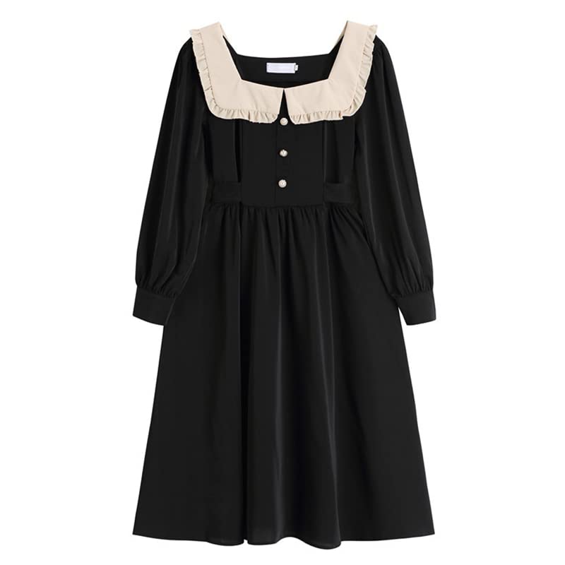 Gothic Black Dress for Women - Harajuku Sweet Lolita Style with Square Doll Collar, Retro Palace Vintage Dress for Spring and Fall | Perfect for Cosplay, Tea Parties, and Gothic Fashion Events