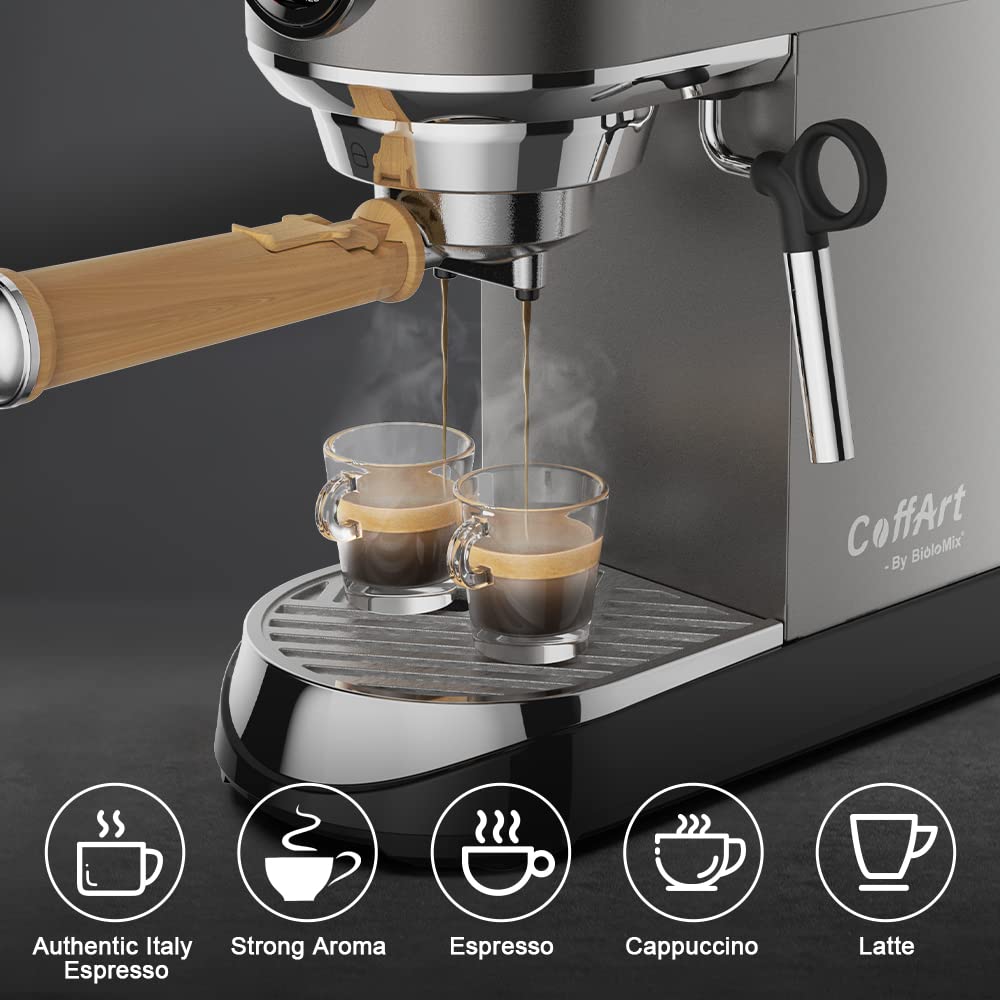 Biolomix 20 Bar Espresso Coffee Maker Machine with Milk Frother Wand - Professional Espresso, Cappuccino, Latte & Mocha Maker (CM7008) - Includes Coffee Tamper & Tamping Mat - Perfect for Home Baristas & Coffee Lovers