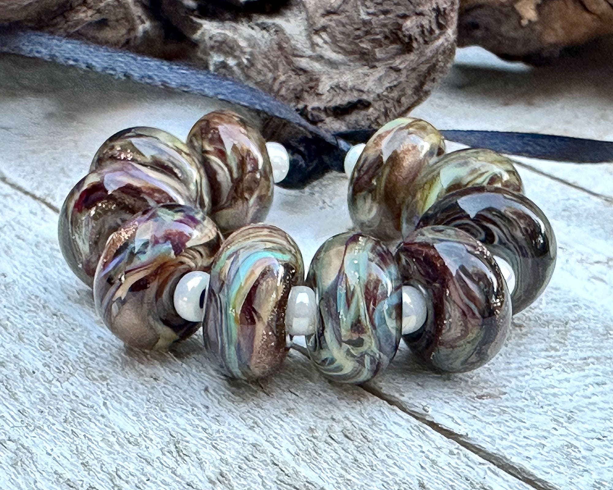 11-Piece Multicolor Brown Swirls Lampwork Glass Beads Set for Jewelry Making - DIY Bracelets, Necklaces & Craft Projects (SRA)