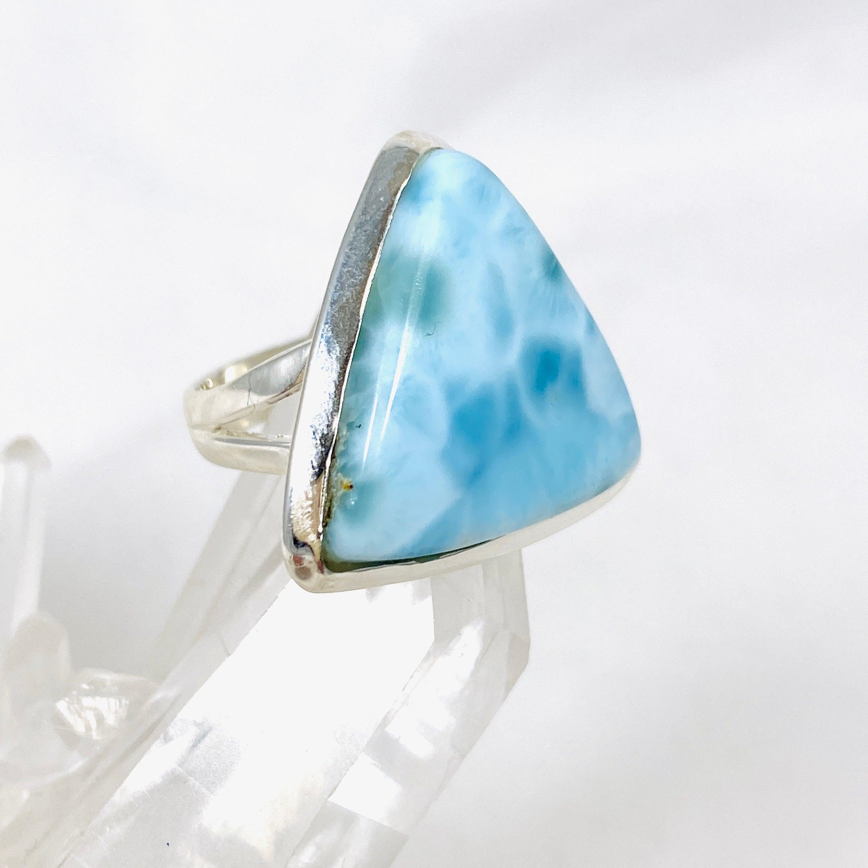 Larimar Triangular Ring Size 6 KRGJ3097 - Handmade Sterling Silver Jewelry for Women, Perfect for Gifts, Weddings & Everyday Wear