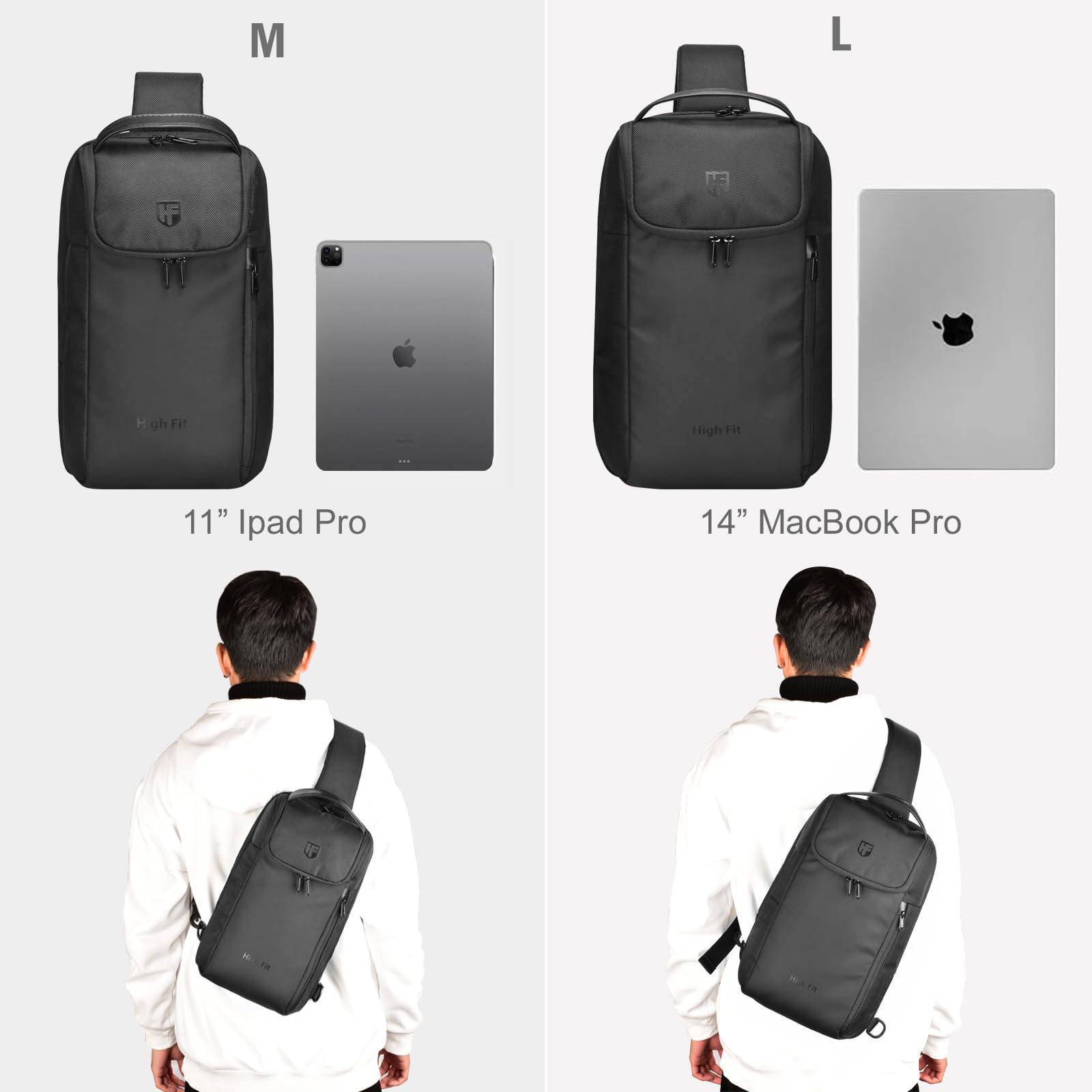 Compact Sling Bag Crossbody Backpack for Men - Minimalist Chest Shoulder Bag Fits 14