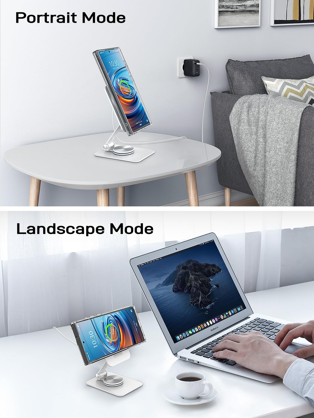 Magnetic Wireless Charger Stand for Samsung Galaxy S25 Ultra/S24 & iPhone 16/15/14 Pro - Foldable Travel MagSafe Charging Station with 360° Rotation for Pixel 9 Pro/8 & Android Phones | Aluminum Base for Home, Office & Car Use
