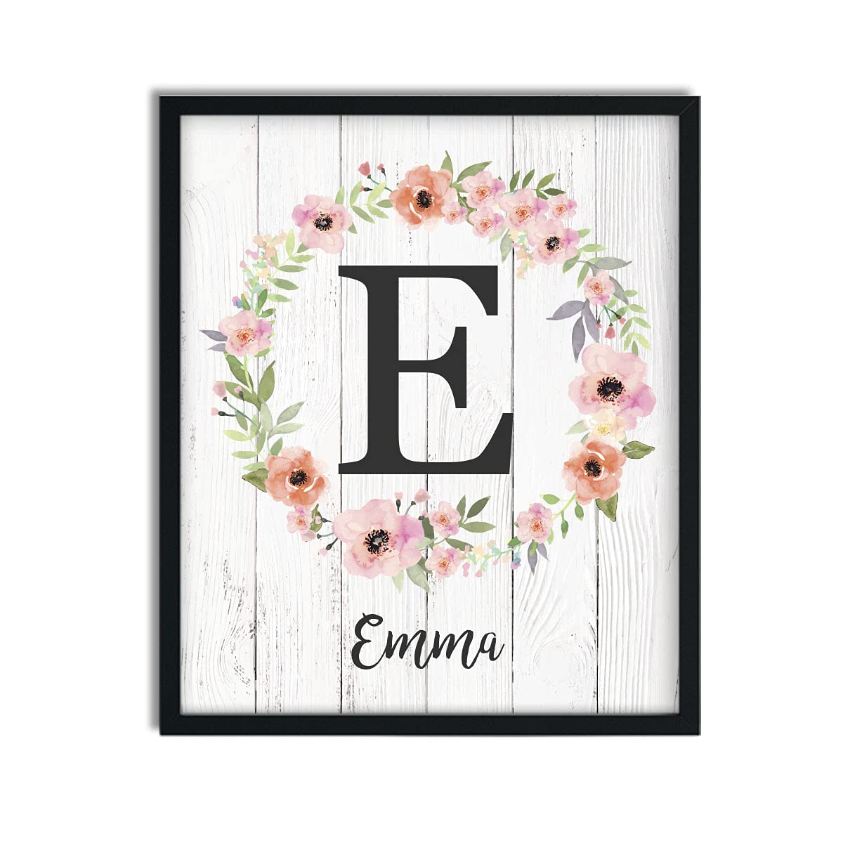 Personalized Girls Monogram Paper Art Print - Rustic Wood Nursery Decor, Pink Floral Name Sign for Baby Girl's Room, Dorm & Kids Bedroom Wall Art | Perfect for Baby Showers, Birthday Gifts & Nursery Decoration