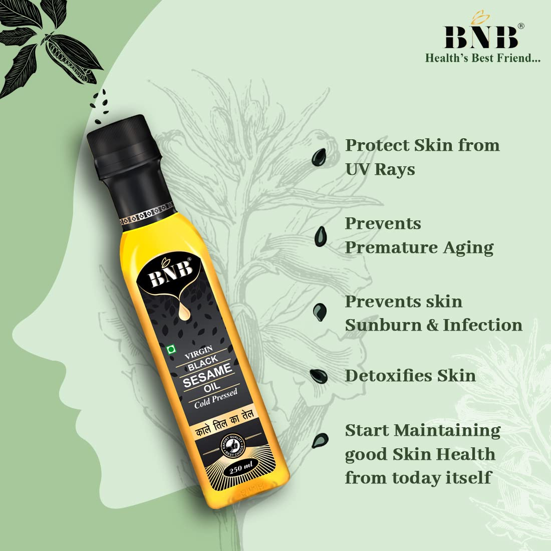 Cold Pressed Black Sesame Oil (Kala Til Tel) - 100% Pure Virgin Hair & Skin Care Oil for Face, Body Massage, Joint Relief & Oil Pulling Therapy | Rich in Vitamin E | Deep Moisturizer for Dry Skin & Hair | 250ml | Perfect for Ayurvedic Beauty Rituals & Holistic Wellness