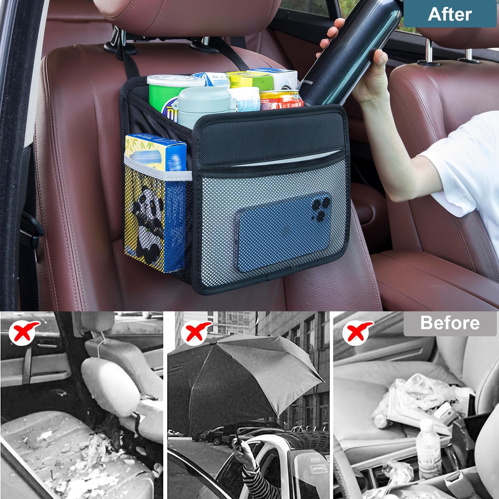 Premium 1680D Oxford Cloth Car Back Seat Organizer - Universal Hanging Storage Bag for Kids & Adults | Collapsible Car Organizer for Toys, Snacks & Travel Essentials | Perfect for Road Trips, Family Vacations & Daily Commutes
