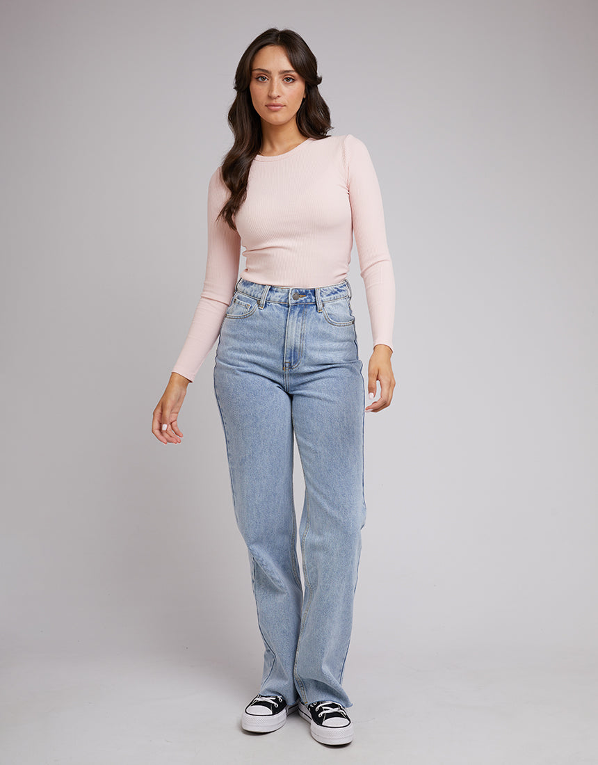 All About Eve Rib Baby Long Sleeve Tee - Soft Pale Pink Cotton Bodysuit for Infants | Perfect for Newborn Photoshoots & Everyday Comfort