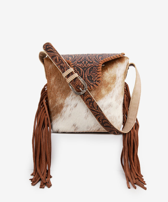 Trinity Ranch Genuine Hair-On Cowhide Tooled Western Shoulder Bag - Perfect for Rodeo, Country Music Festivals & Cowgirl Fashion