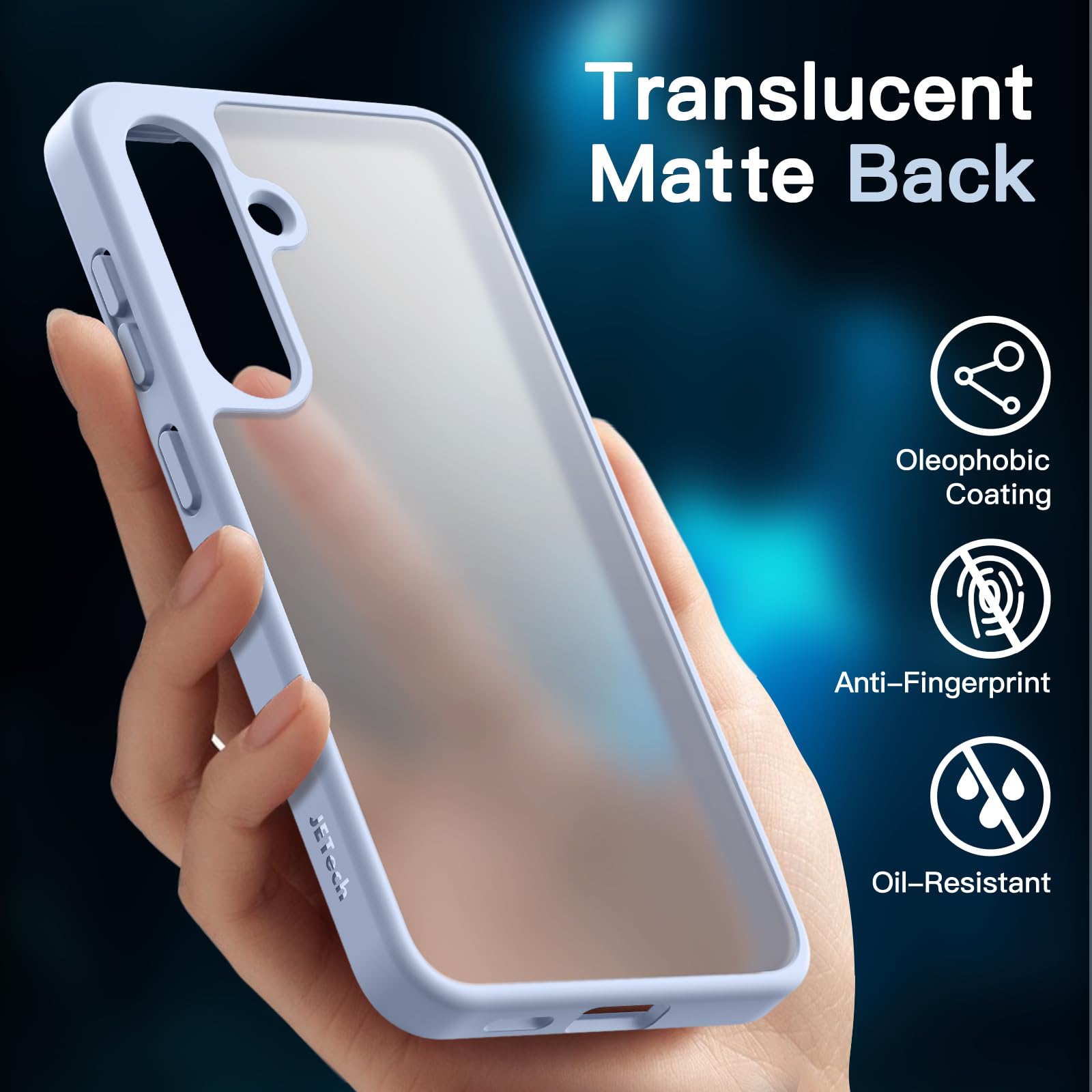 JETech 5 in 1 Matte Case for Samsung Galaxy S24+ / S24 Plus 5G - 2-Pack Screen Protector + Camera Lens Protector - Translucent Back Protective Phone Cover with Tempered Glass Film (Sapphire Blue) - Perfect for Daily Use, Work & Outdoor Activities